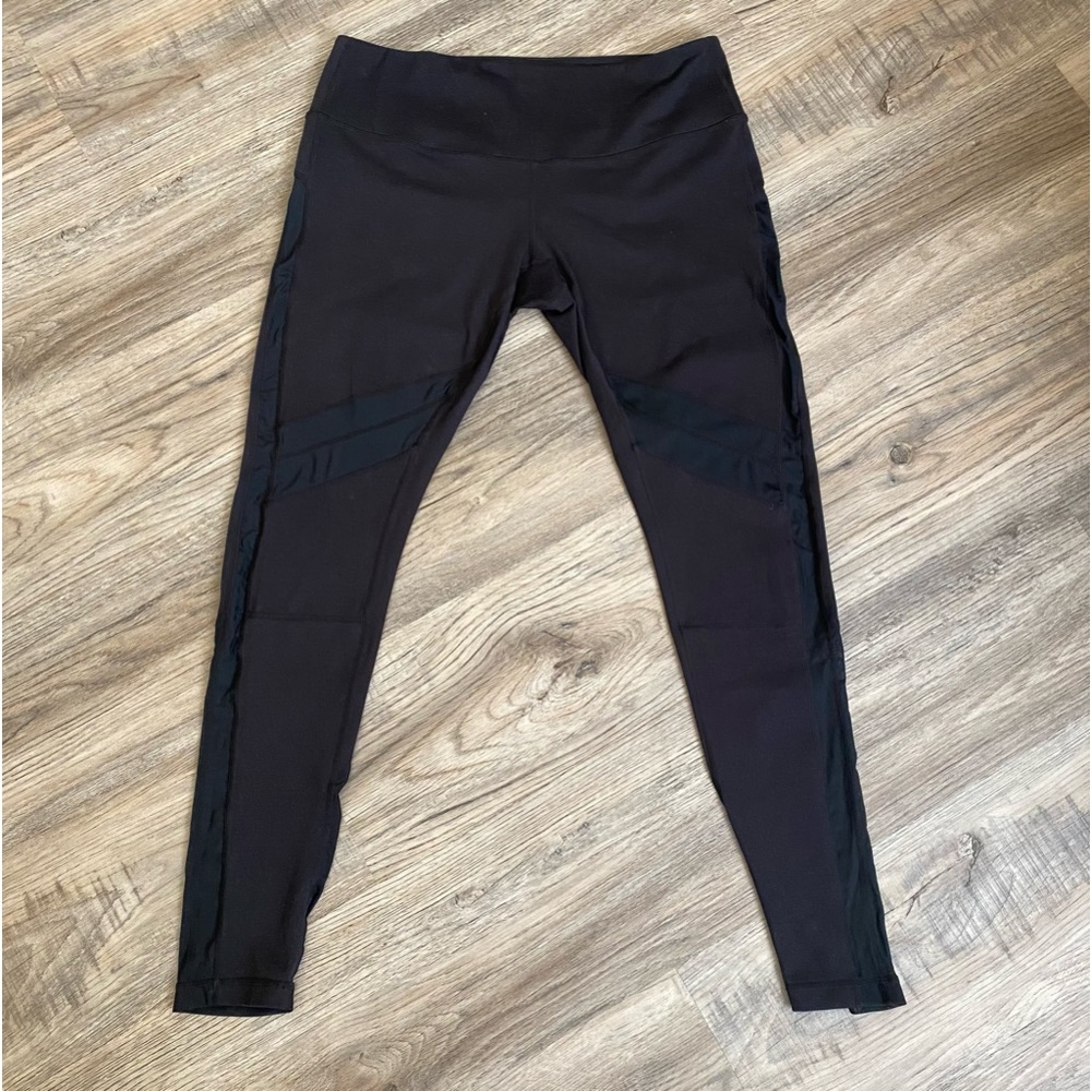 Zella High Waisted Mesh Panel Full Leg Side Black Ankle Leggings Size L
